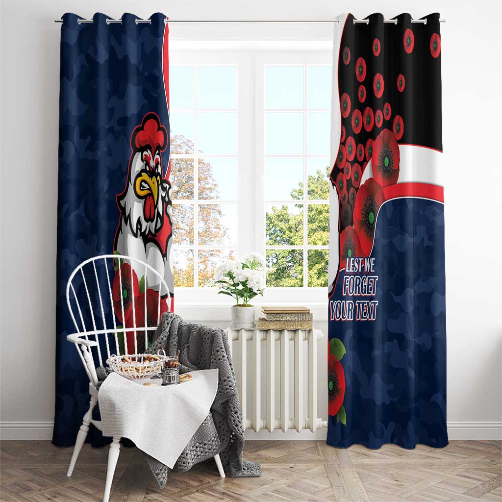 Sydney Roosters ANZAC Personalised Window Curtain Lest We Forget Poppy Camo