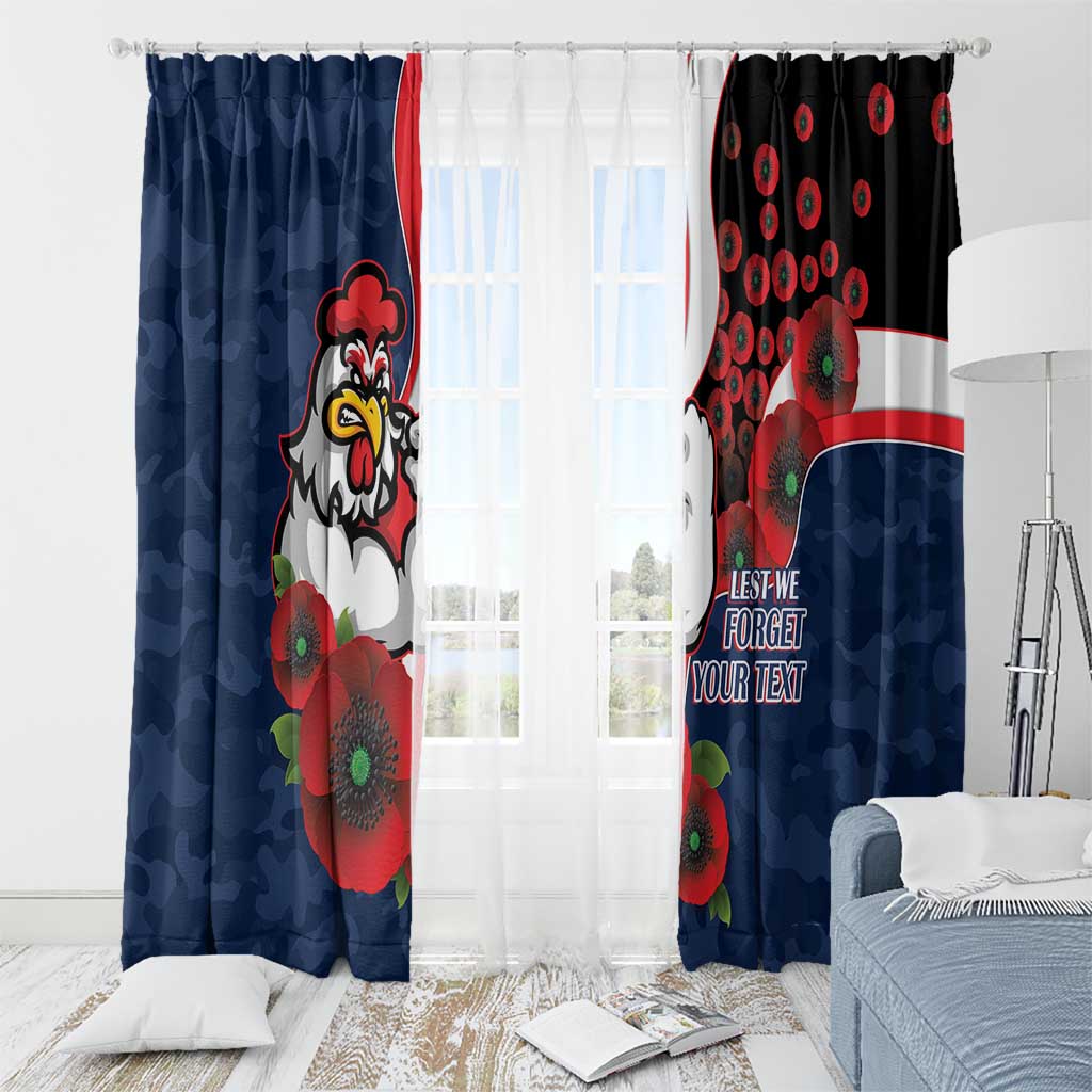 Sydney Roosters ANZAC Personalised Window Curtain Lest We Forget Poppy Camo