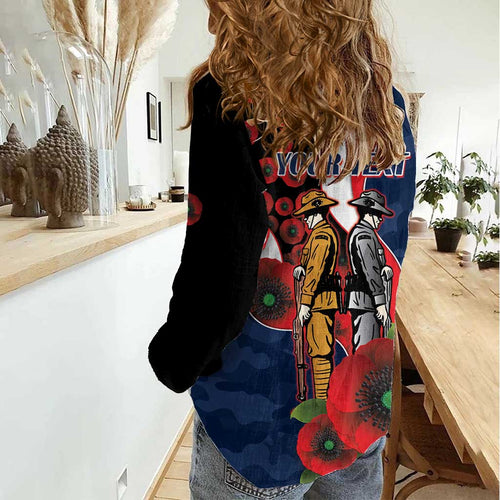 Sydney Roosters ANZAC Personalised Women Casual Shirt Lest We Forget Poppy Camo