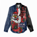 Sydney Roosters ANZAC Personalised Women Casual Shirt Lest We Forget Poppy Camo