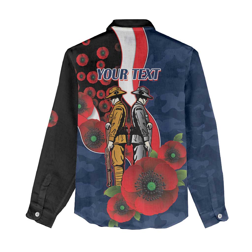 Sydney Roosters ANZAC Personalised Women Casual Shirt Lest We Forget Poppy Camo
