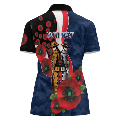 Sydney Roosters ANZAC Personalised Women Polo Shirt Lest We Forget Poppy Camo