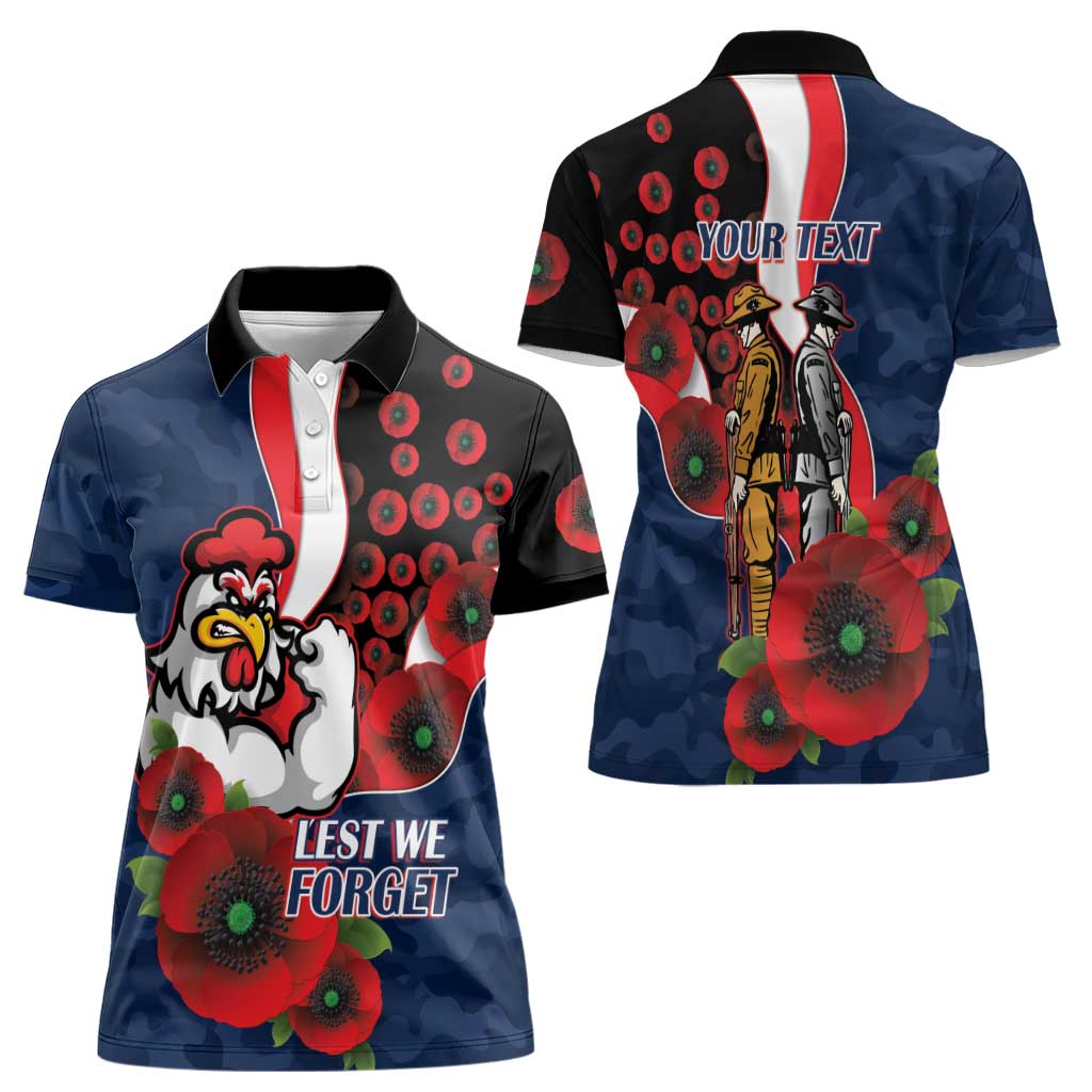 Sydney Roosters ANZAC Personalised Women Polo Shirt Lest We Forget Poppy Camo