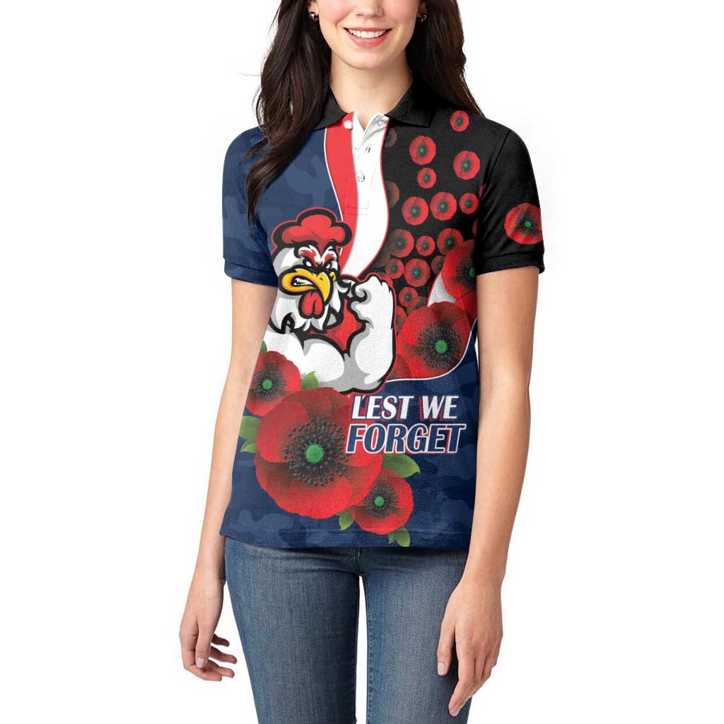 Sydney Roosters ANZAC Personalised Women Polo Shirt Lest We Forget Poppy Camo