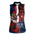 Sydney Roosters ANZAC Personalised Women Sleeveless Polo Shirt Lest We Forget Poppy Camo