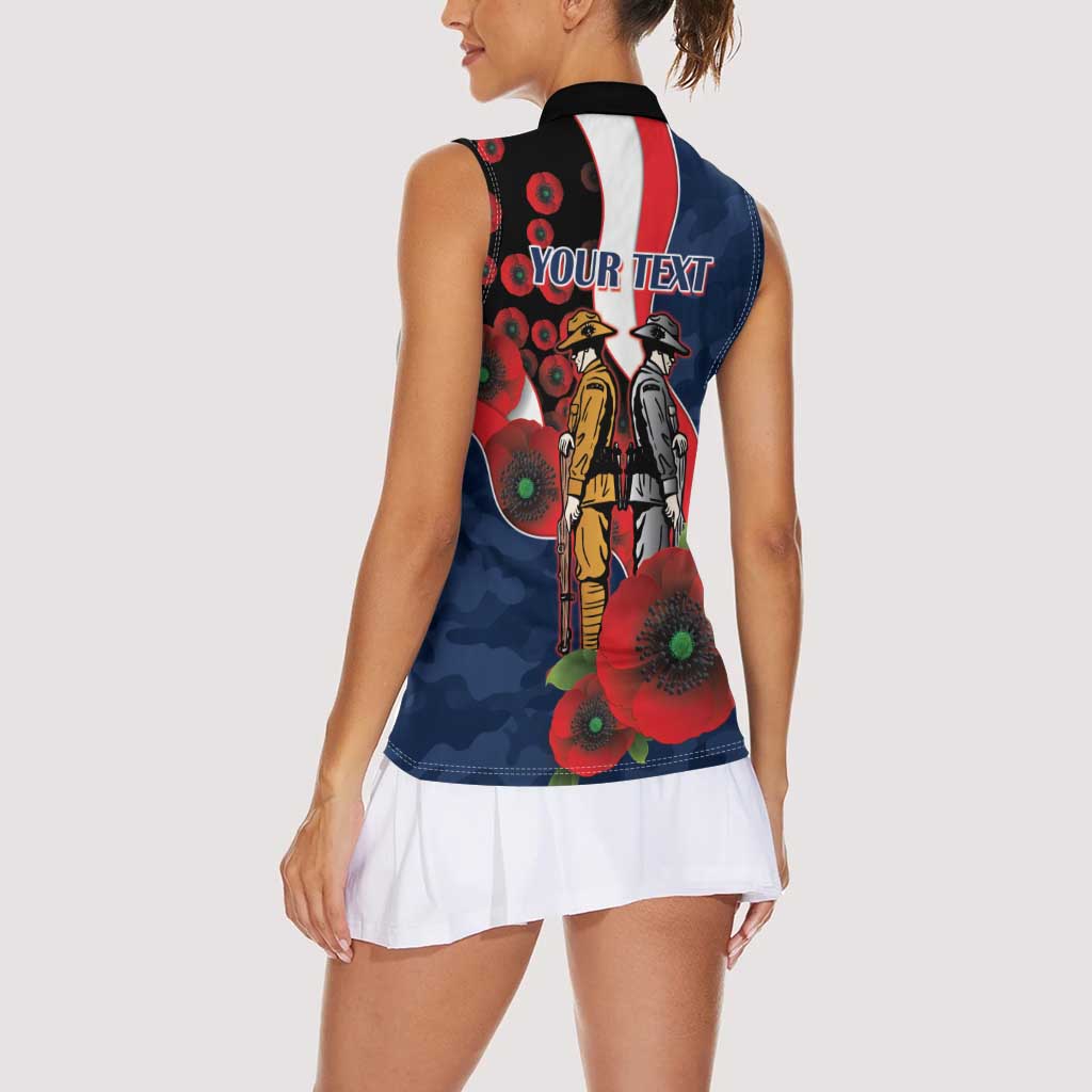 Sydney Roosters ANZAC Personalised Women Sleeveless Polo Shirt Lest We Forget Poppy Camo