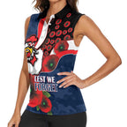 Sydney Roosters ANZAC Personalised Women Sleeveless Polo Shirt Lest We Forget Poppy Camo