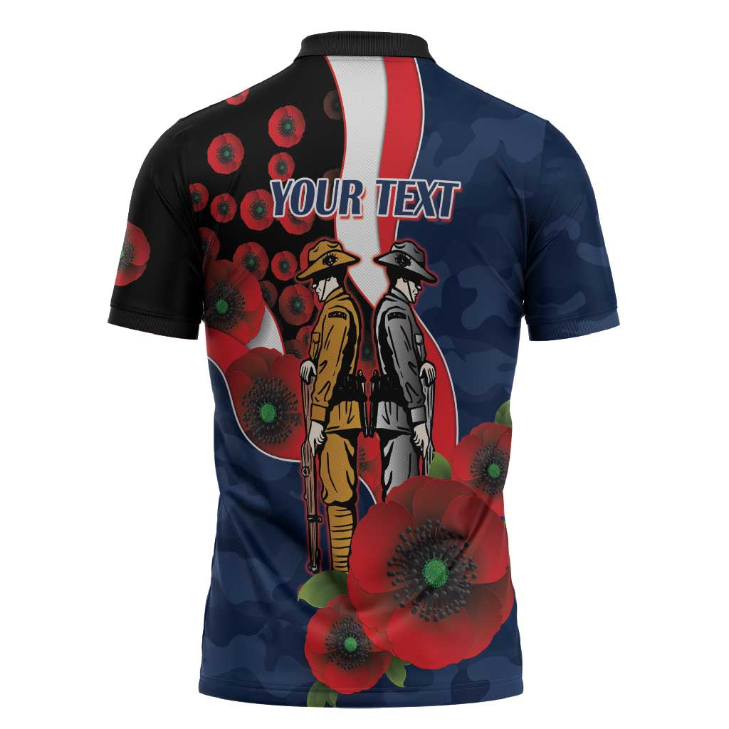 Sydney Roosters ANZAC Personalised Zipper Polo Shirt Lest We Forget Poppy Camo