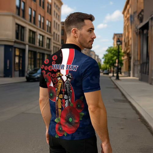 Sydney Roosters ANZAC Personalised Zipper Polo Shirt Lest We Forget Poppy Camo