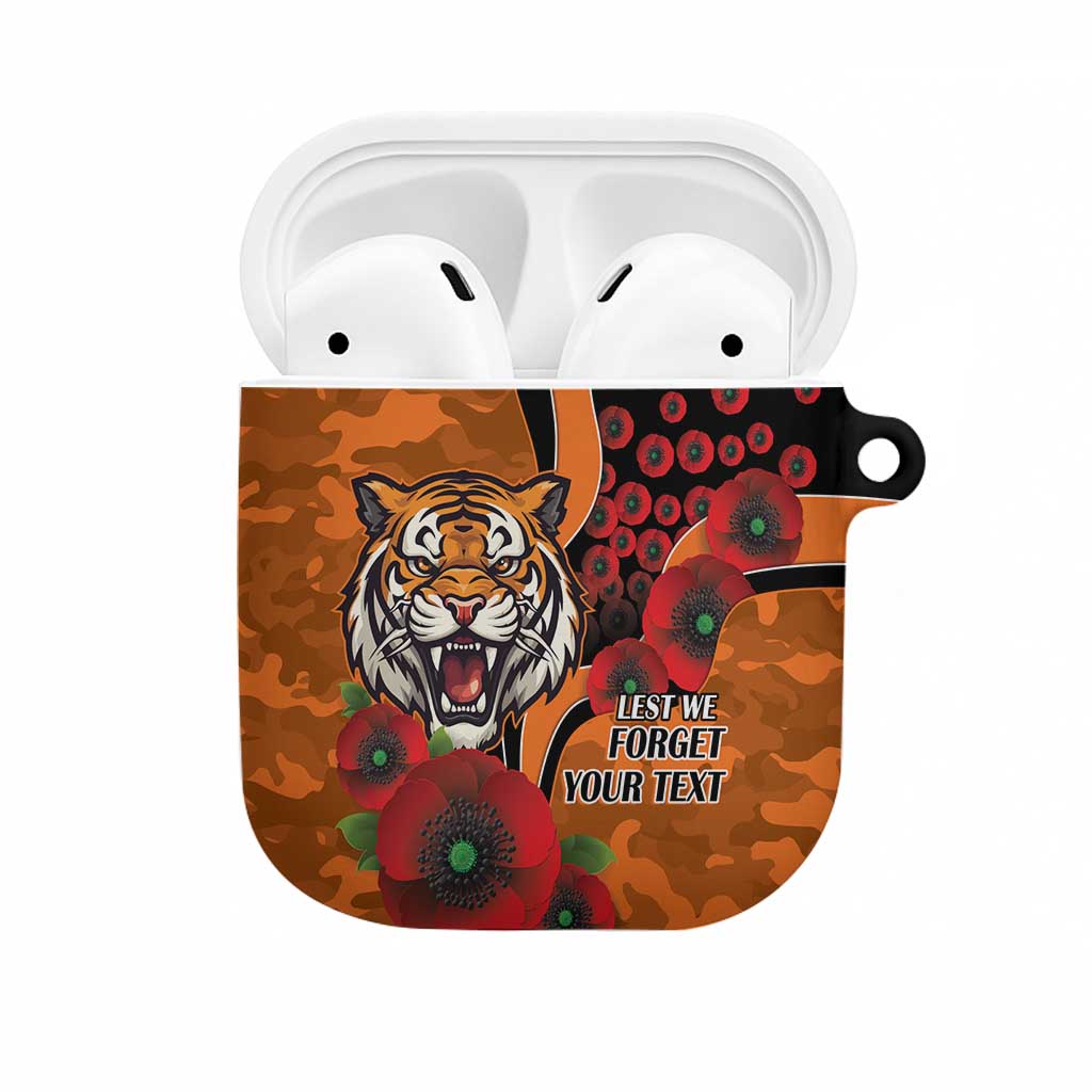 Wests Tigers ANZAC Personalised AirPods Case Lest We Forget Poppy Camo