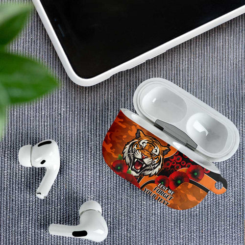 Wests Tigers ANZAC Personalised AirPods Case Lest We Forget Poppy Camo