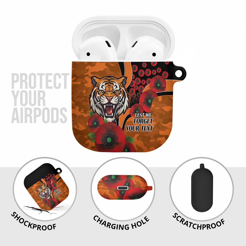 Wests Tigers ANZAC Personalised AirPods Case Lest We Forget Poppy Camo