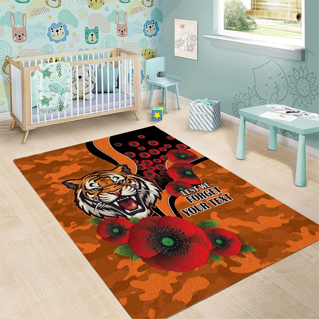 Wests Tigers ANZAC Personalised Area Rug Lest We Forget Poppy Camo