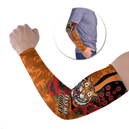 Wests Tigers ANZAC Personalised Arm Sleeves Lest We Forget Poppy Camo