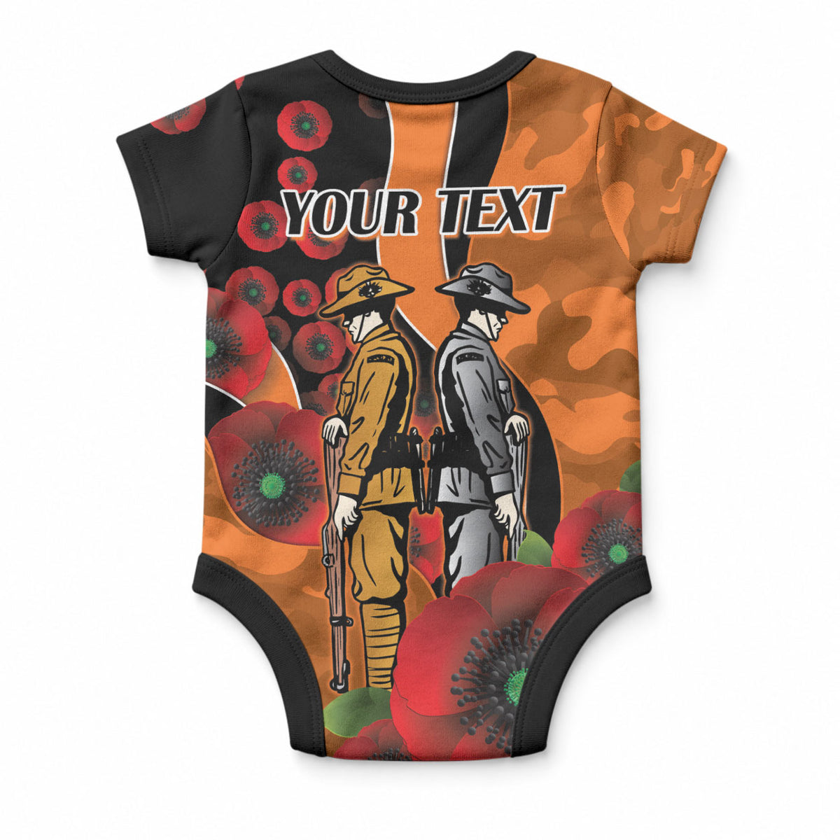 Wests Tigers ANZAC Personalised Baby Onesie Lest We Forget Poppy Camo