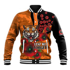 Wests Tigers ANZAC Personalised Baseball Jacket Lest We Forget Poppy Camo