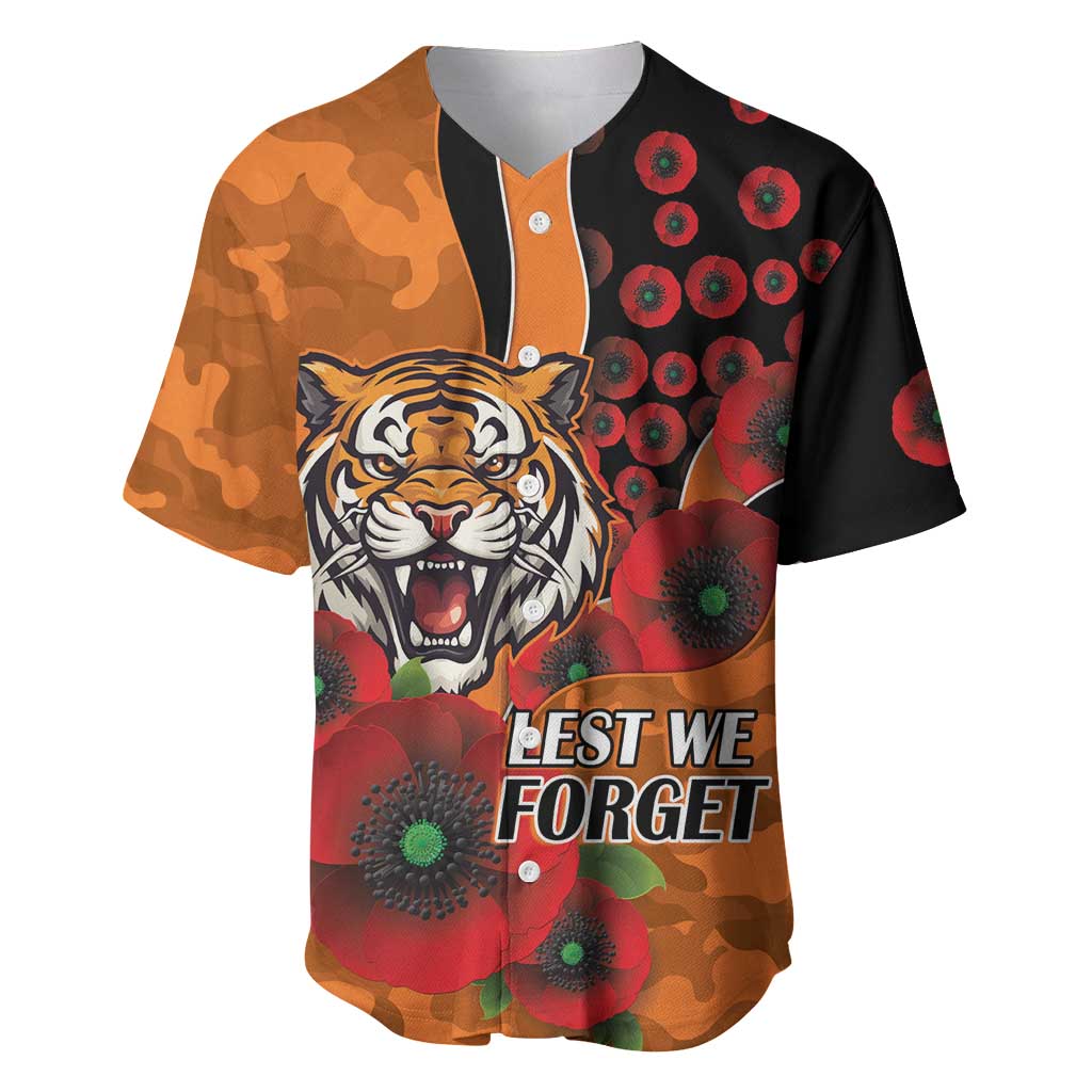 Wests Tigers ANZAC Personalised Baseball Jersey Lest We Forget Poppy Camo