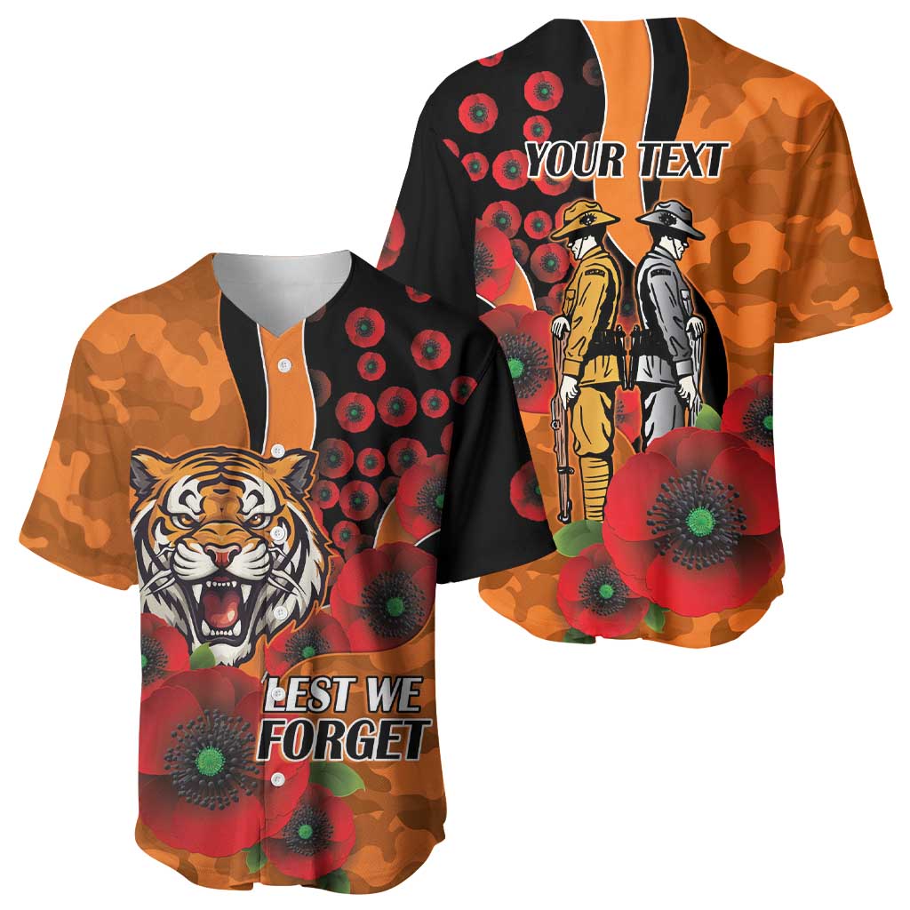 Wests Tigers ANZAC Personalised Baseball Jersey Lest We Forget Poppy Camo
