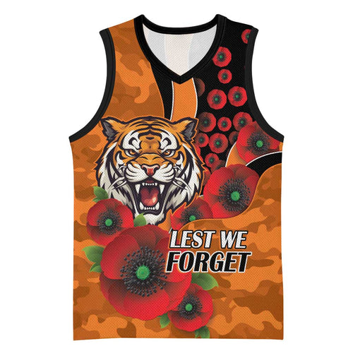 Wests Tigers ANZAC Personalised Basketball Jersey Lest We Forget Poppy Camo