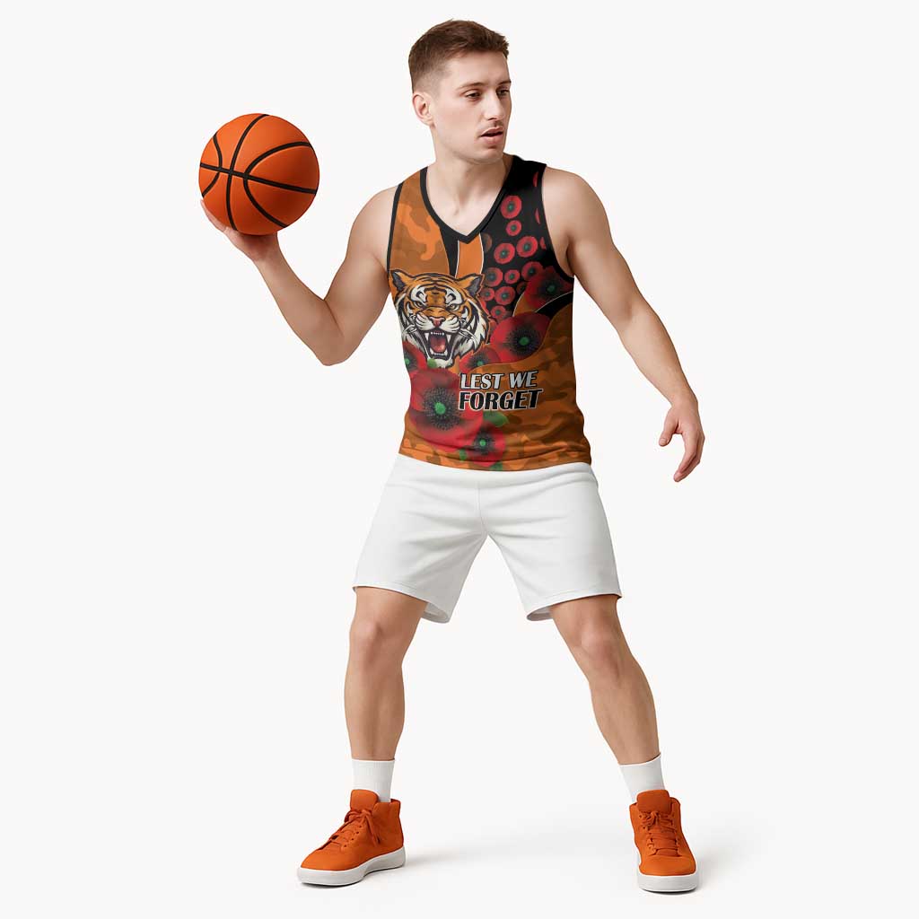 Wests Tigers ANZAC Personalised Basketball Jersey Lest We Forget Poppy Camo