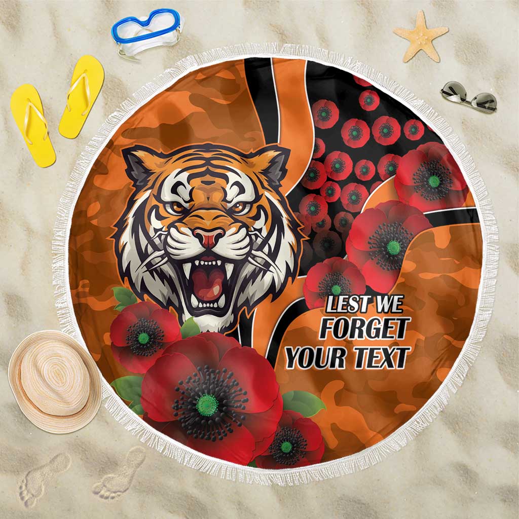 Wests Tigers ANZAC Personalised Beach Blanket Lest We Forget Poppy Camo