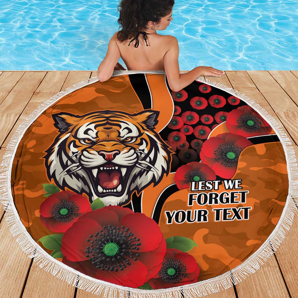 Wests Tigers ANZAC Personalised Beach Blanket Lest We Forget Poppy Camo