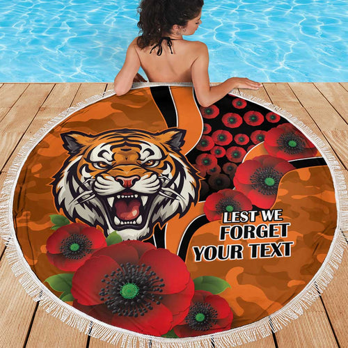 Wests Tigers ANZAC Personalised Beach Blanket Lest We Forget Poppy Camo