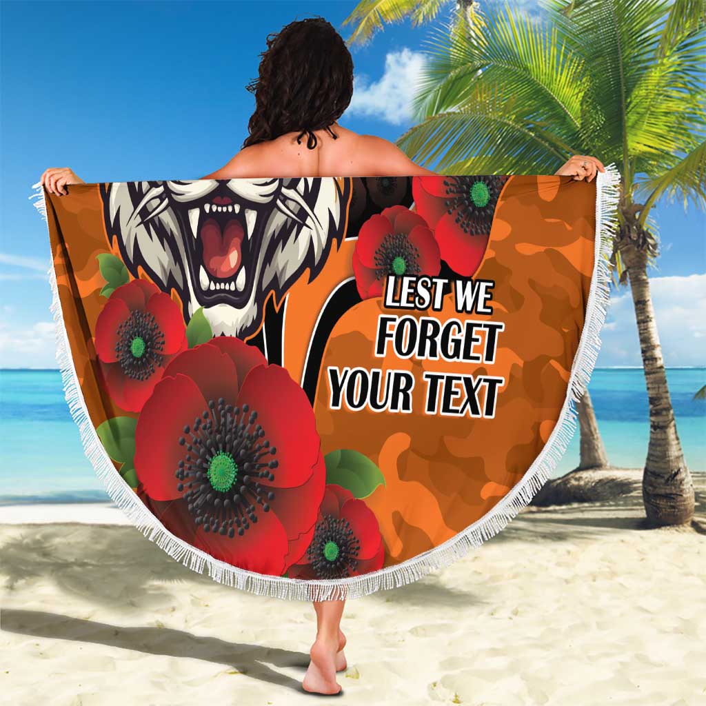 Wests Tigers ANZAC Personalised Beach Blanket Lest We Forget Poppy Camo