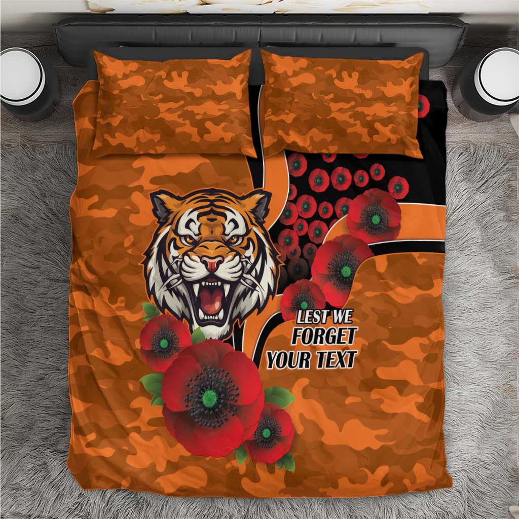 Wests Tigers ANZAC Personalised Bedding Set Lest We Forget Poppy Camo