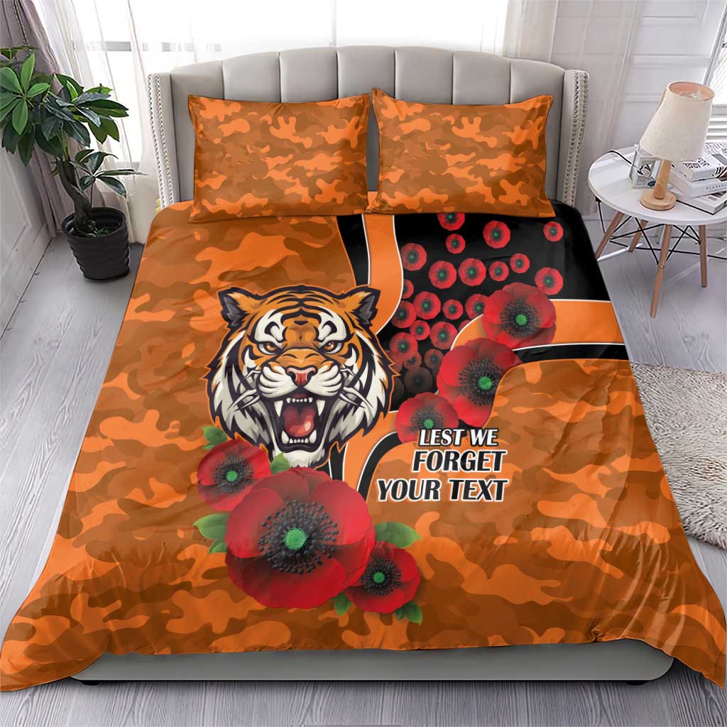 Wests Tigers ANZAC Personalised Bedding Set Lest We Forget Poppy Camo