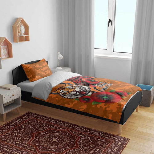 Wests Tigers ANZAC Personalised Bedding Set Lest We Forget Poppy Camo
