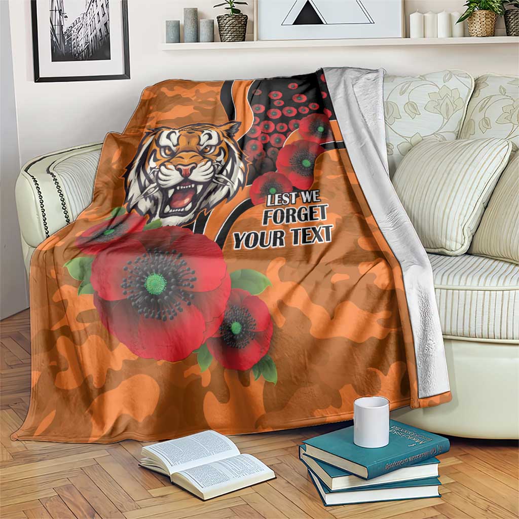 Wests Tigers ANZAC Personalised Blanket Lest We Forget Poppy Camo