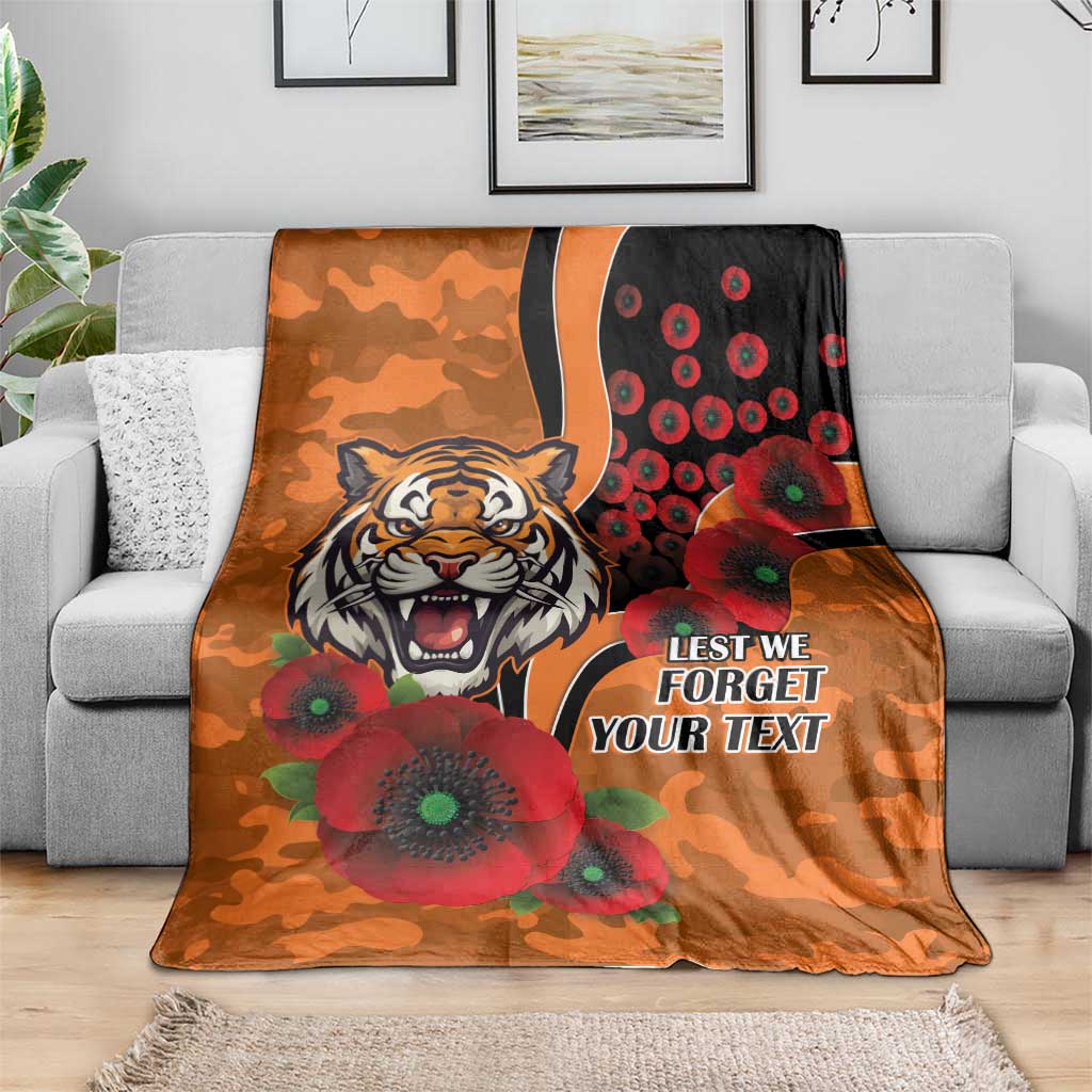 Wests Tigers ANZAC Personalised Blanket Lest We Forget Poppy Camo