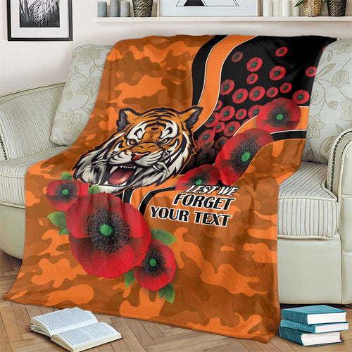 Wests Tigers ANZAC Personalised Blanket Lest We Forget Poppy Camo