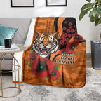 Wests Tigers ANZAC Personalised Blanket Lest We Forget Poppy Camo