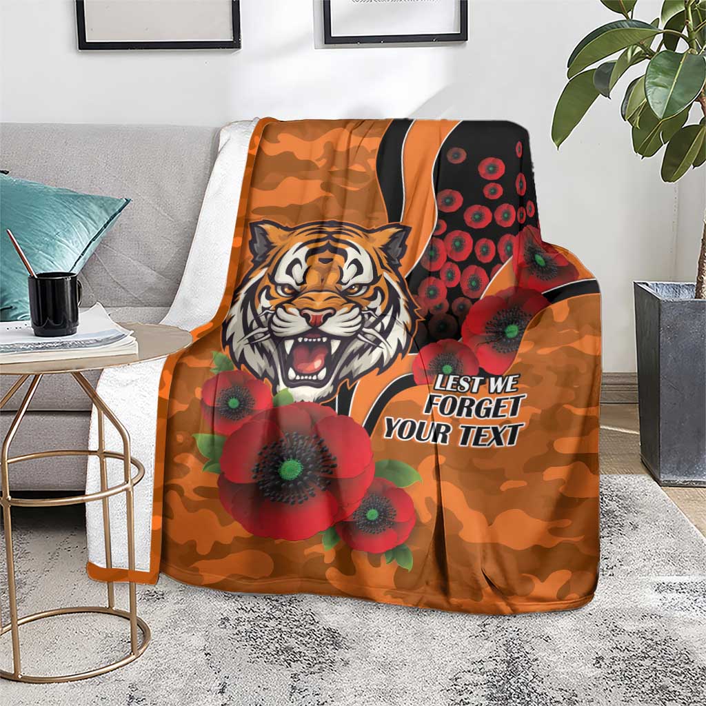 Wests Tigers ANZAC Personalised Blanket Lest We Forget Poppy Camo