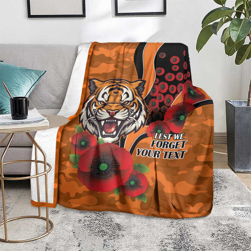 Wests Tigers ANZAC Personalised Blanket Lest We Forget Poppy Camo