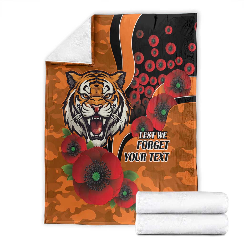 Wests Tigers ANZAC Personalised Blanket Lest We Forget Poppy Camo