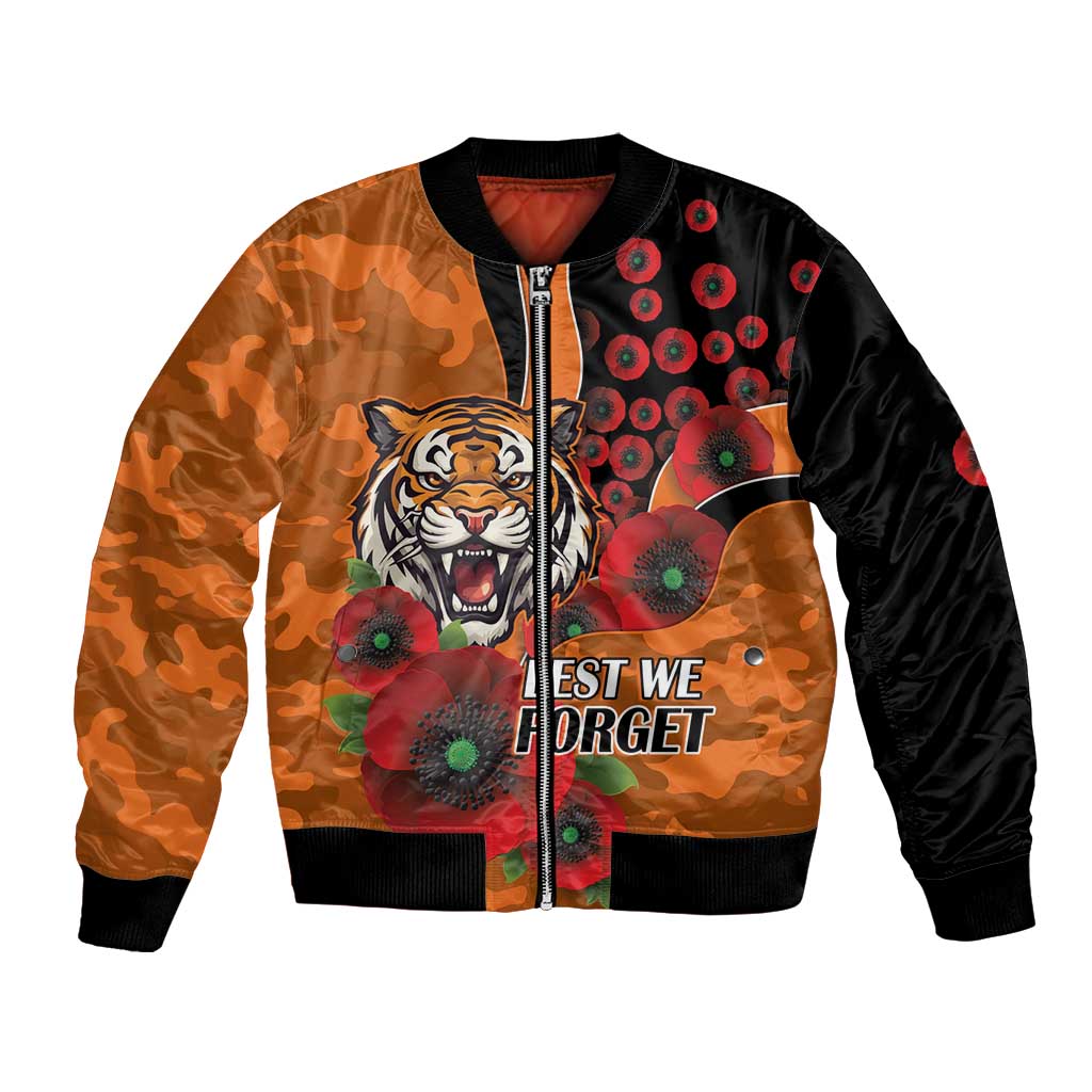 Wests Tigers ANZAC Personalised Bomber Jacket Lest We Forget Poppy Camo