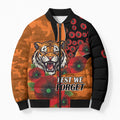 Wests Tigers ANZAC Personalised Bomber Puffer Jacket Lest We Forget Poppy Camo