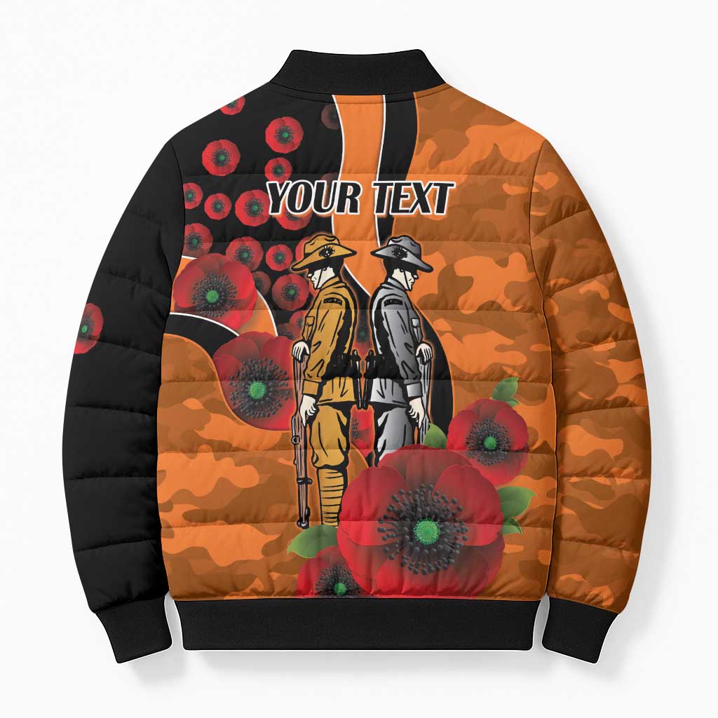 Wests Tigers ANZAC Personalised Bomber Puffer Jacket Lest We Forget Poppy Camo