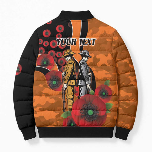 Wests Tigers ANZAC Personalised Bomber Puffer Jacket Lest We Forget Poppy Camo
