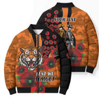 Wests Tigers ANZAC Personalised Bomber Puffer Jacket Lest We Forget Poppy Camo