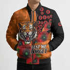 Wests Tigers ANZAC Personalised Bomber Puffer Jacket Lest We Forget Poppy Camo