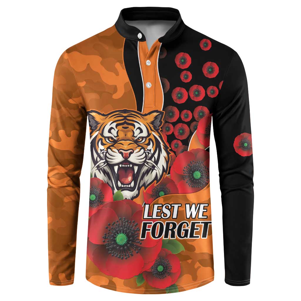 Wests Tigers ANZAC Personalised Button Sweatshirt Lest We Forget Poppy Camo