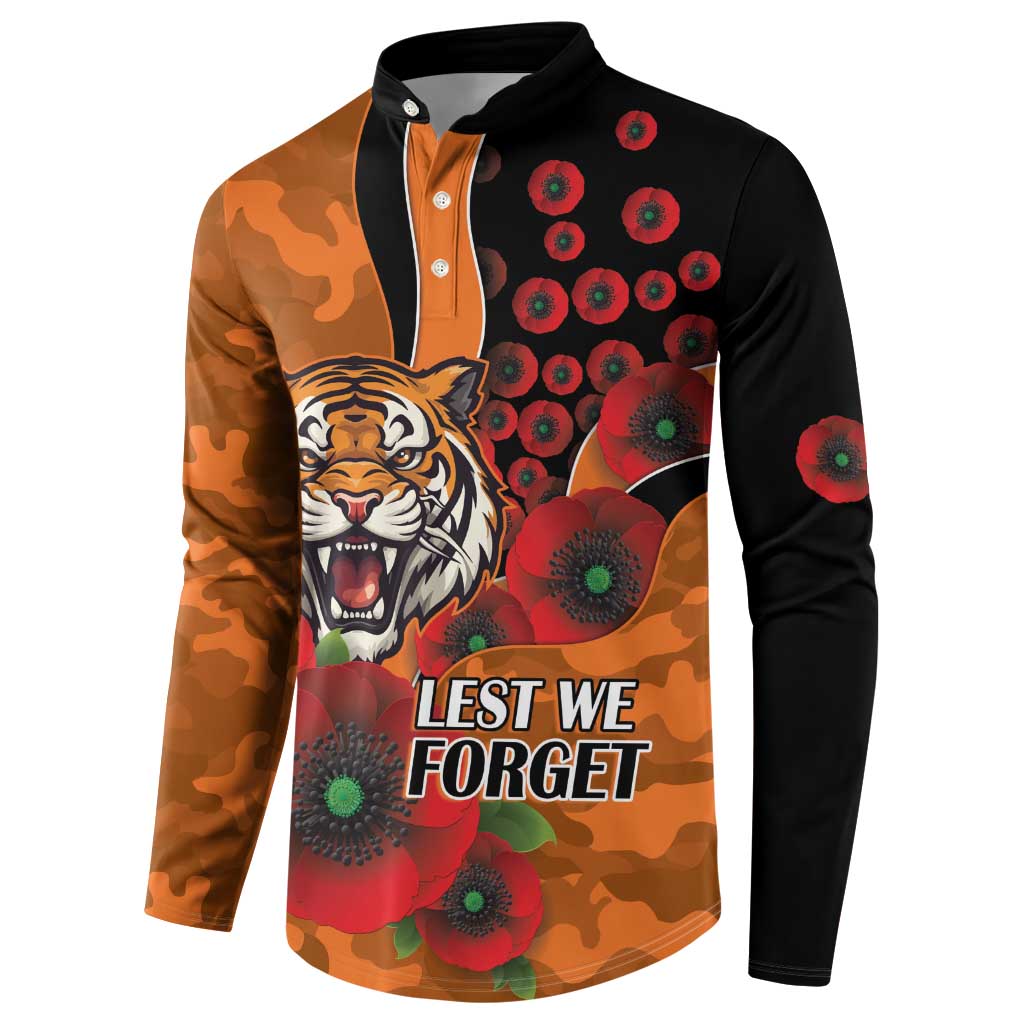Wests Tigers ANZAC Personalised Button Sweatshirt Lest We Forget Poppy Camo