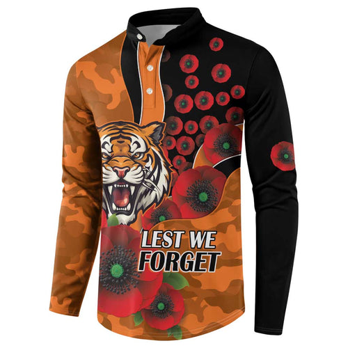 Wests Tigers ANZAC Personalised Button Sweatshirt Lest We Forget Poppy Camo