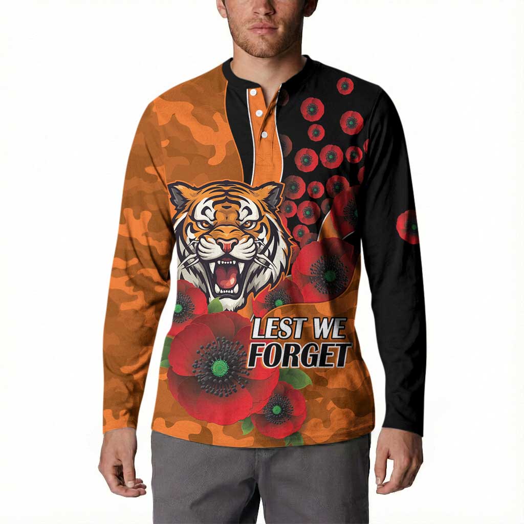 Wests Tigers ANZAC Personalised Button Sweatshirt Lest We Forget Poppy Camo