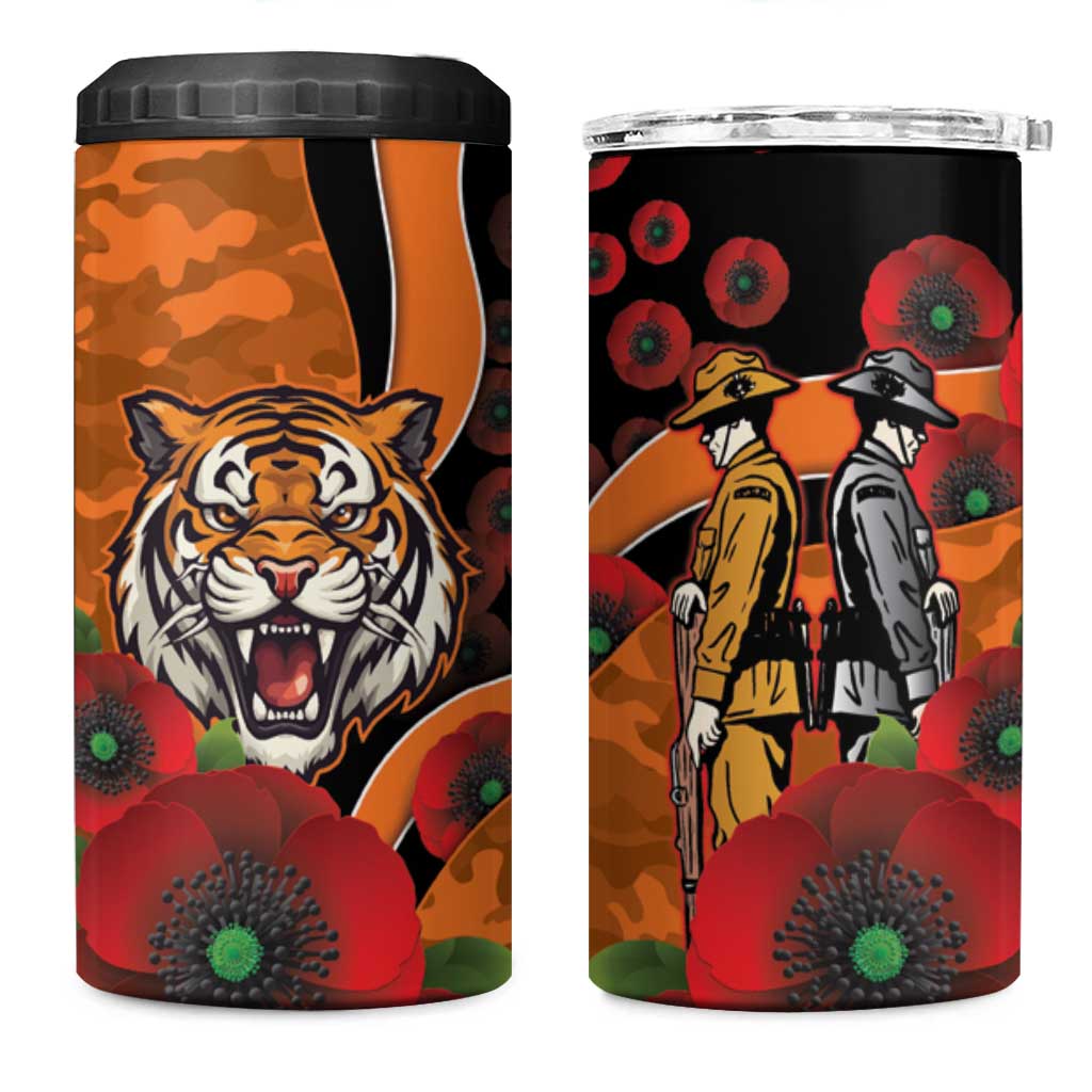 Wests Tigers ANZAC Personalised 4 in 1 Can Cooler Tumbler Lest We Forget Poppy Camo