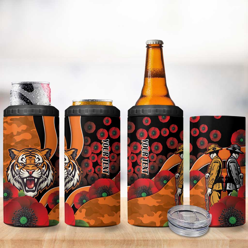 Wests Tigers ANZAC Personalised 4 in 1 Can Cooler Tumbler Lest We Forget Poppy Camo